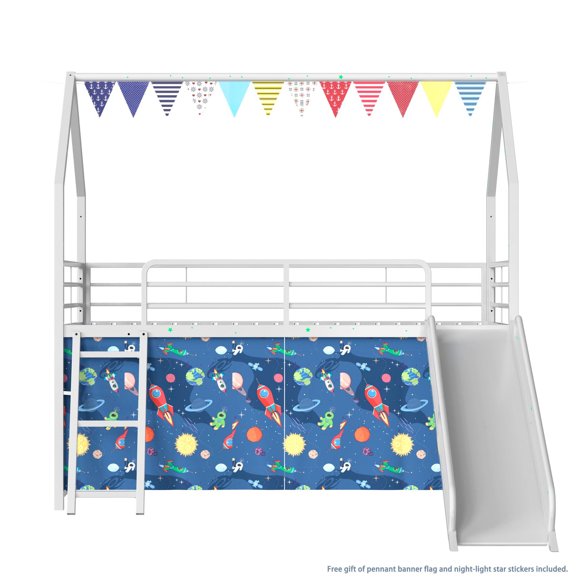 Jack - House Loft Bed With Slide And Curtain Set - The Sleep Loft - Online Mattress Showroom NYC