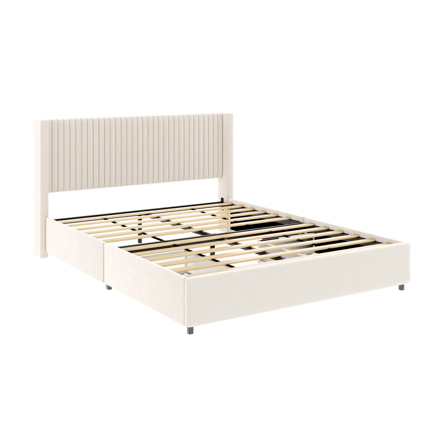 Anna - Upholstered Wingback Platform Bed With 4 Drawers Storage - The Sleep Loft - Online Mattress Showroom NYC