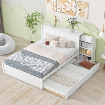 Storage Platform Bed With Pull Out Shelves And Trundle