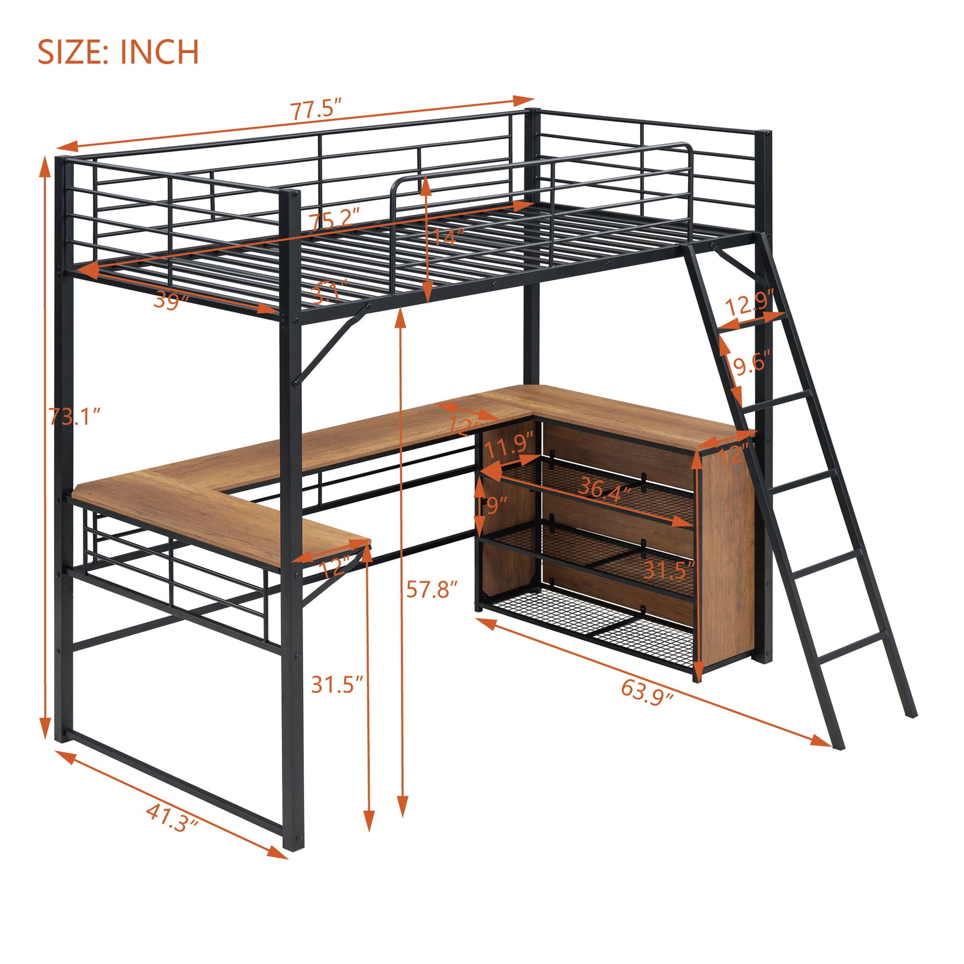 Loft Bed & 3 Layers Of Shelves And L-Shaped Desk - The Sleep Loft - Online Mattress Showroom NYC