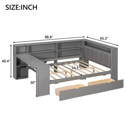 Platform Bed With Upholstered Headboard, Storage Shelves, Drawers, Charging Station, LED Lighting, Built In Desk - The Sleep Loft - Online Mattress Showroom NYC