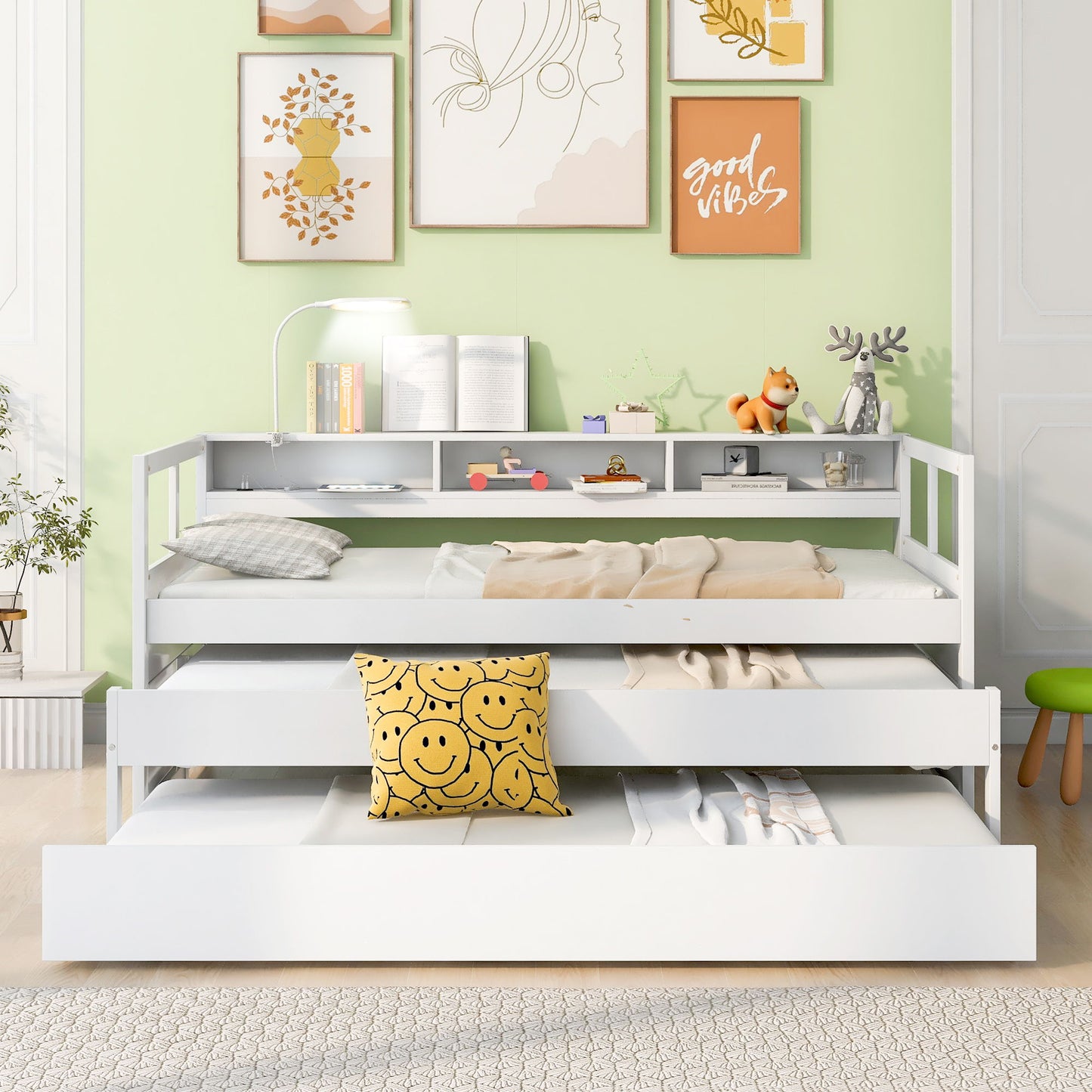 Daybed With 2 Trundles, 3 Storage Cubbies, Built In USB Charging Light - The Sleep Loft - Online Mattress Showroom NYC