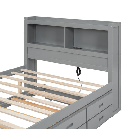 Full Size Platform Bed With Trundle, Drawers, USB Ports And Built In Shelves - Gray - The Sleep Loft - Online Mattress Showroom NYC
