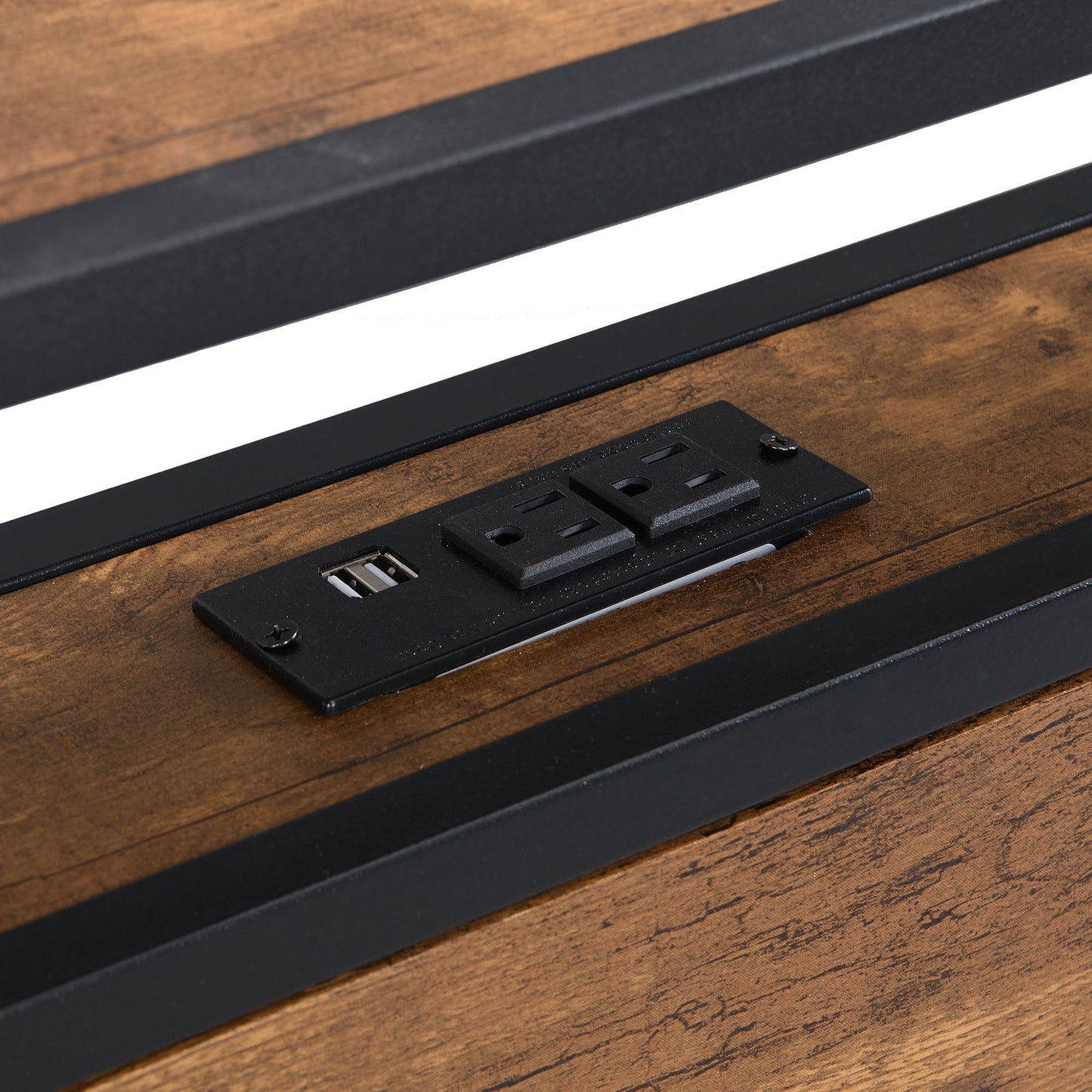 Metal Platform Bed Frame With Wooden Headboard And Footboard With USB Liner, No Box Spring Needed, Under Bed Storage - The Sleep Loft - Online Mattress Showroom NYC