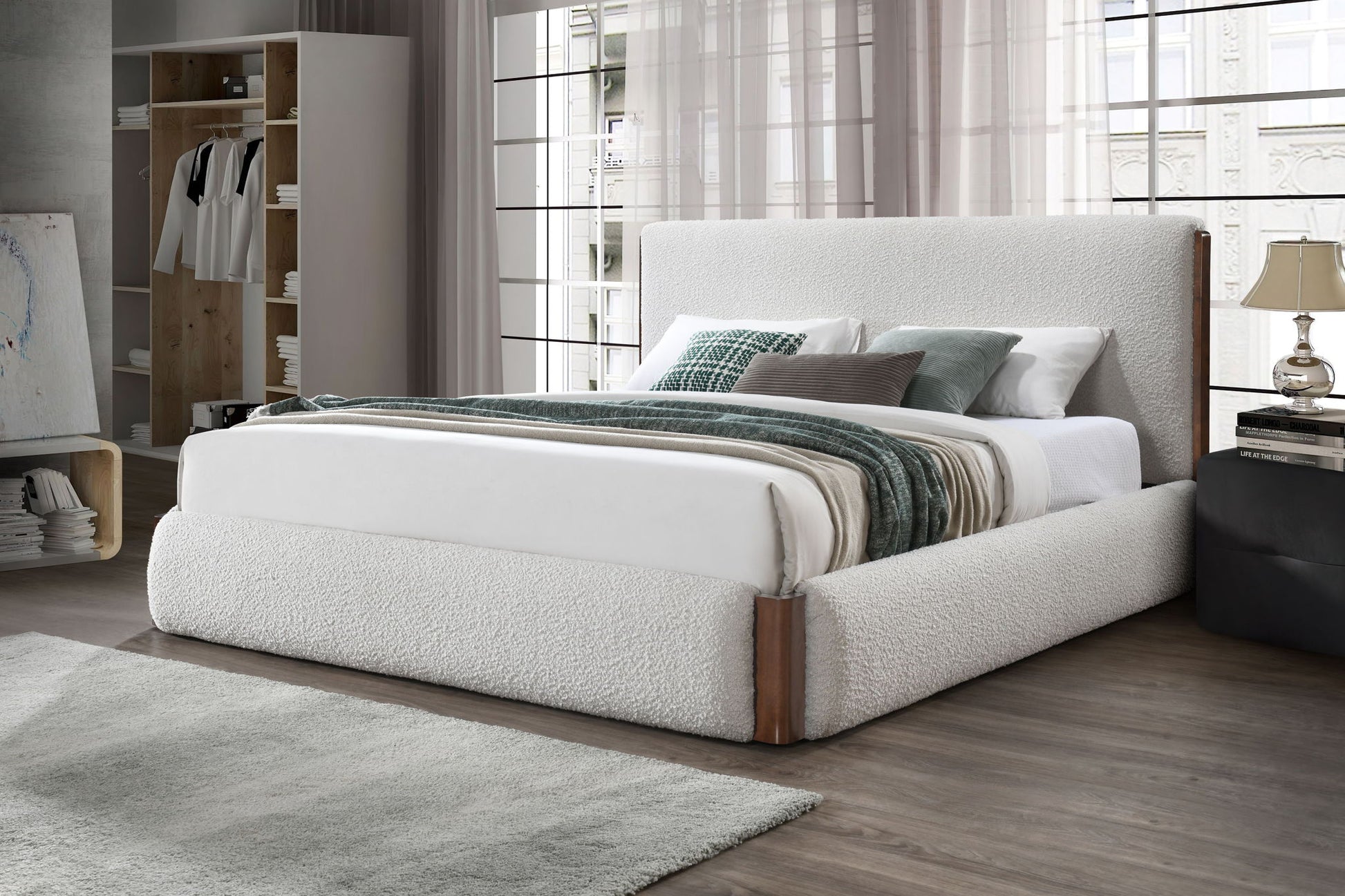 Sandro - Eastern King Bed Boucle - Walnut / White - The Sleep Loft - Online Mattress Showroom NYC
