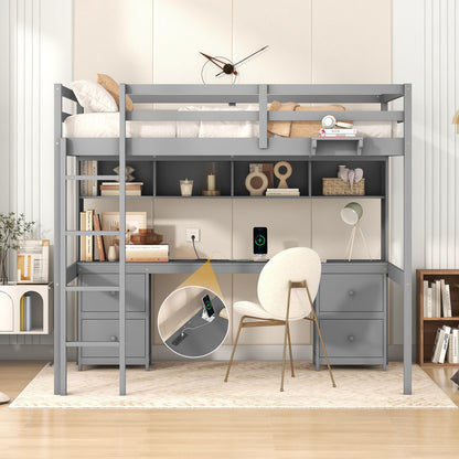 Loft Bed With Desk, Cabinets, Drawers, Charging Station And Bedside Tray - The Sleep Loft - Online Mattress Showroom NYC
