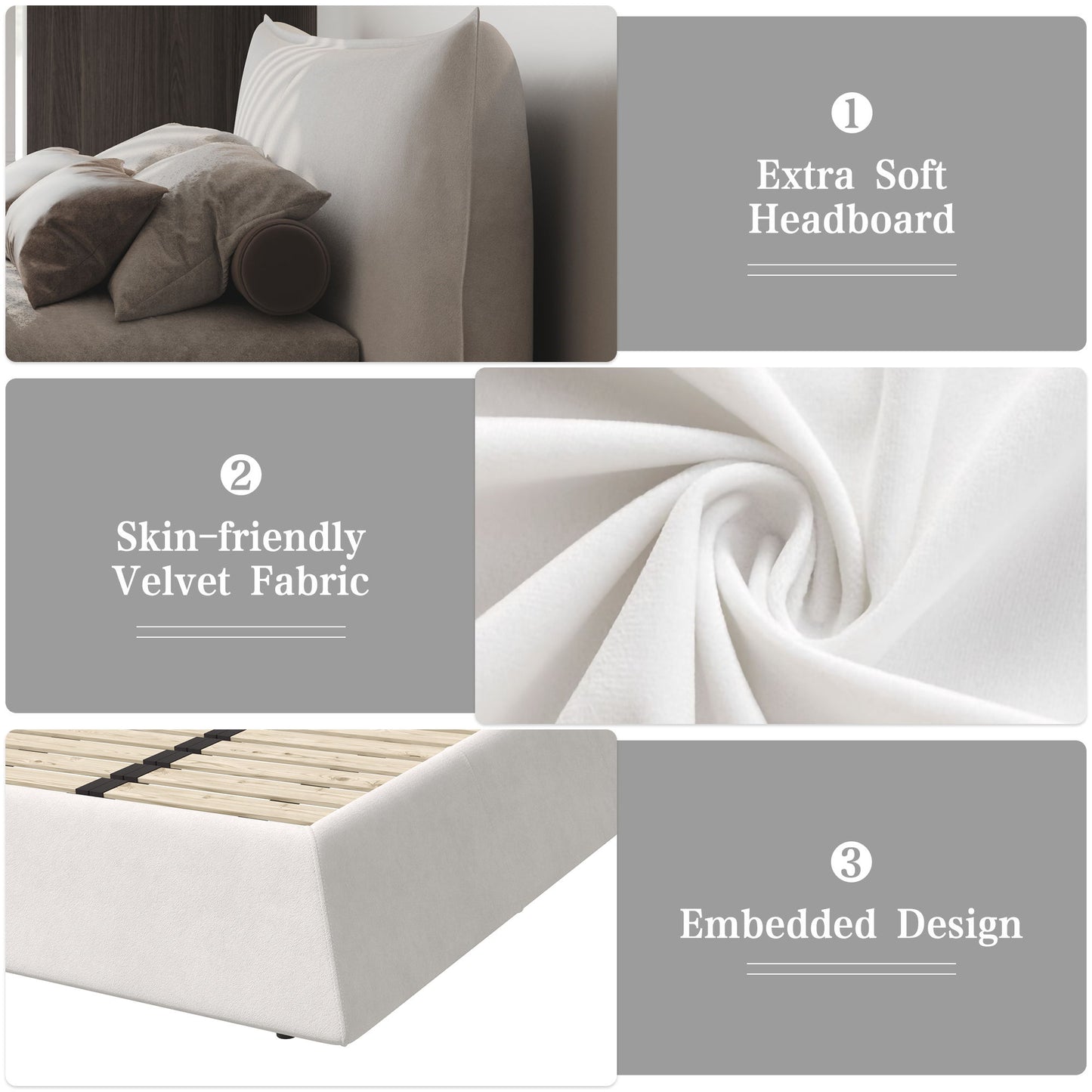 King Size Platform Bed With Special-Shaped Headboard - Cream - The Sleep Loft - Online Mattress Showroom NYC