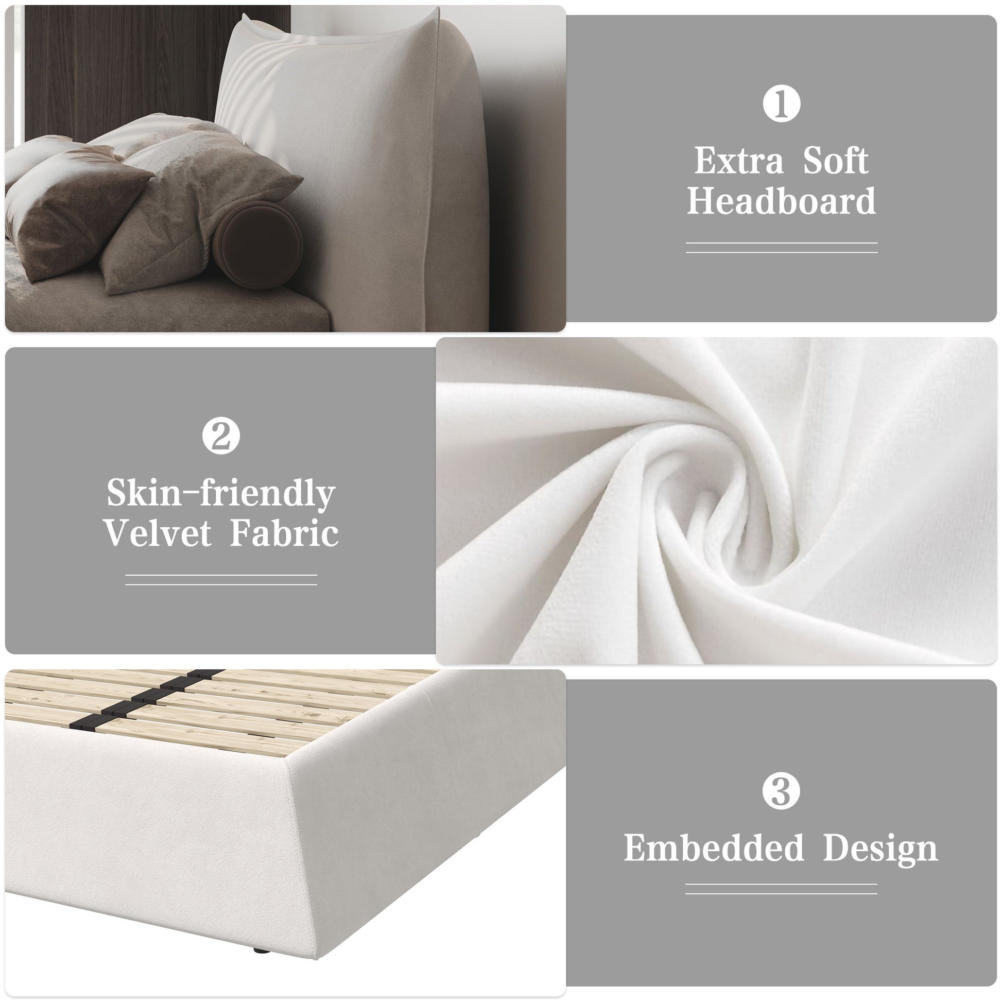 King Size Platform Bed With Special-Shaped Headboard - Cream - The Sleep Loft - Online Mattress Showroom NYC