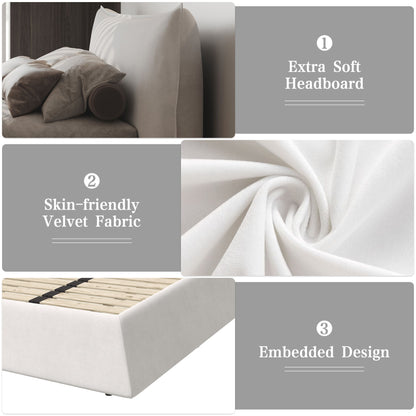 King Size Platform Bed With Special-Shaped Headboard - Cream - The Sleep Loft - Online Mattress Showroom NYC