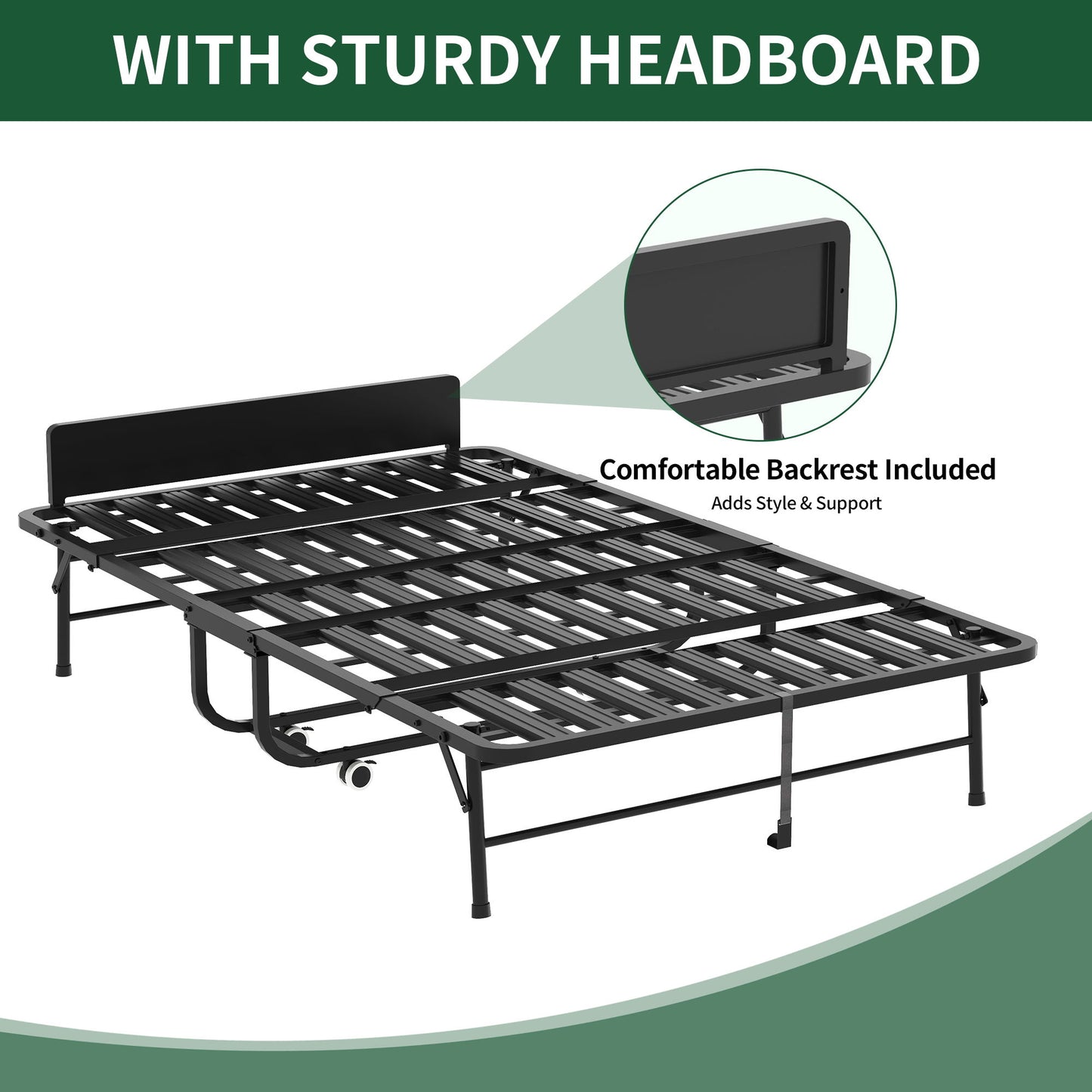 Twin Wide Folding Bed With Adjustable Headboard, Extra Long Rollaway For Tall People, Memory Foam Mattress - Black - The Sleep Loft - Online Mattress Showroom NYC