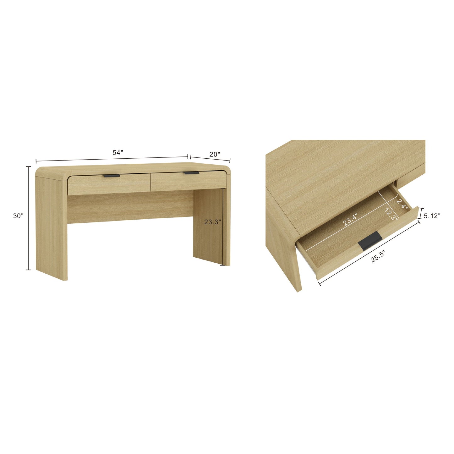 Grace - Office Desk & 2 Drawers - Oak - The Sleep Loft - Online Mattress Showroom NYC