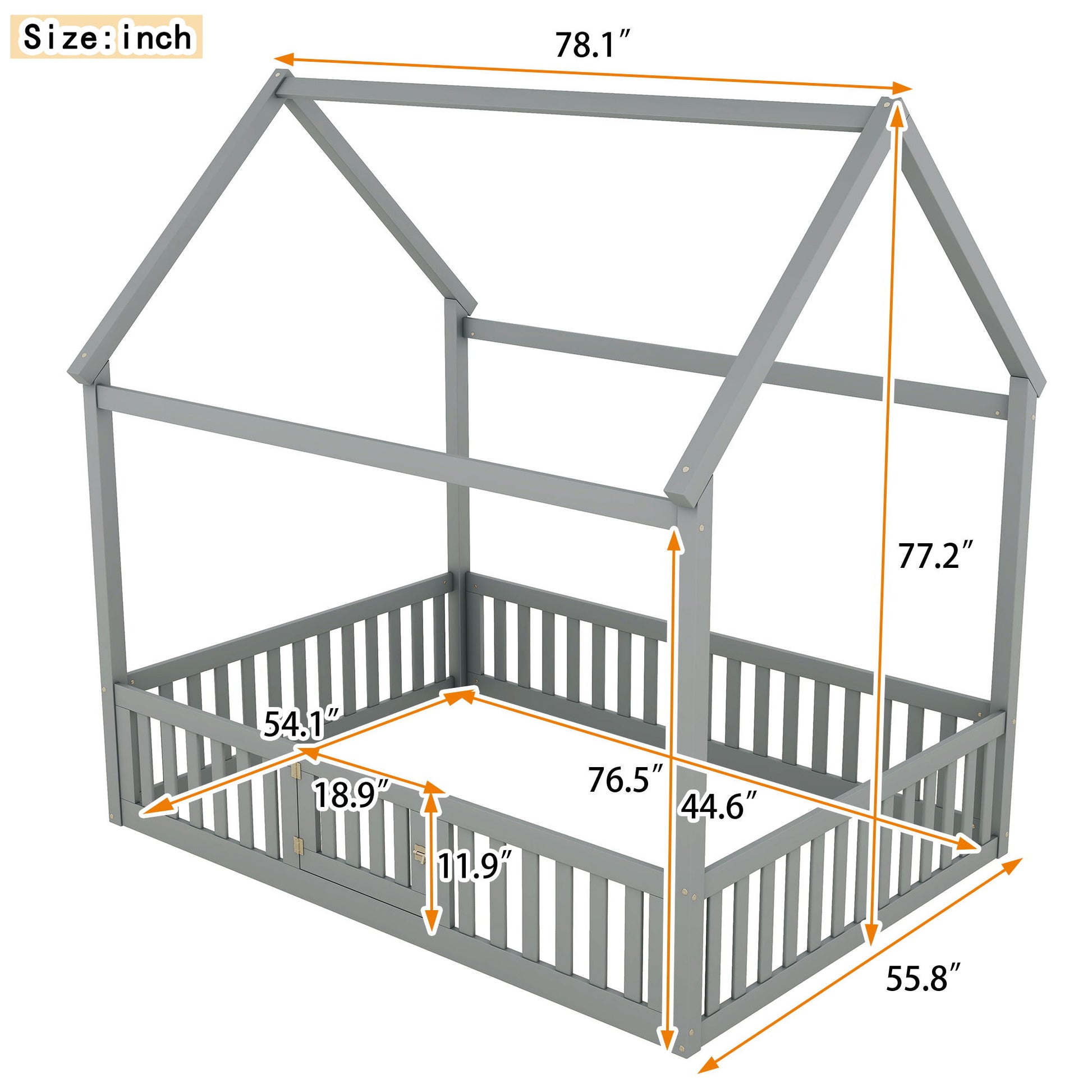 Wood House Bed With Fence And Door - The Sleep Loft - Online Mattress Showroom NYC