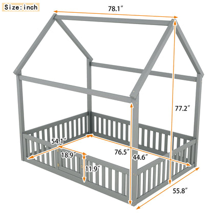Wood House Bed With Fence And Door - The Sleep Loft - Online Mattress Showroom NYC