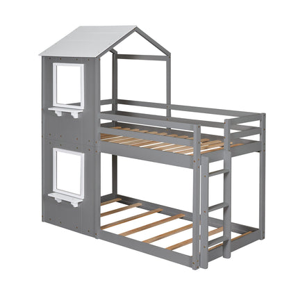 Bunk Bed Wood Bed & Roof, Window, Guardrail, Ladder - The Sleep Loft - Online Mattress Showroom NYC
