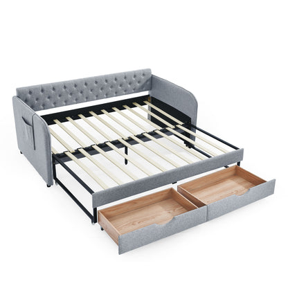 Daybed With Trundle And Storage Drawers, Flat Arms With Pocket - The Sleep Loft - Online Mattress Showroom NYC
