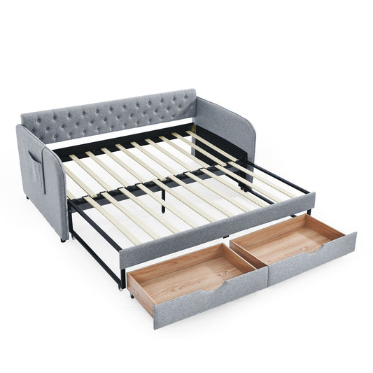 Daybed With Trundle And Storage Drawers, Flat Arms With Pocket - The Sleep Loft - Online Mattress Showroom NYC