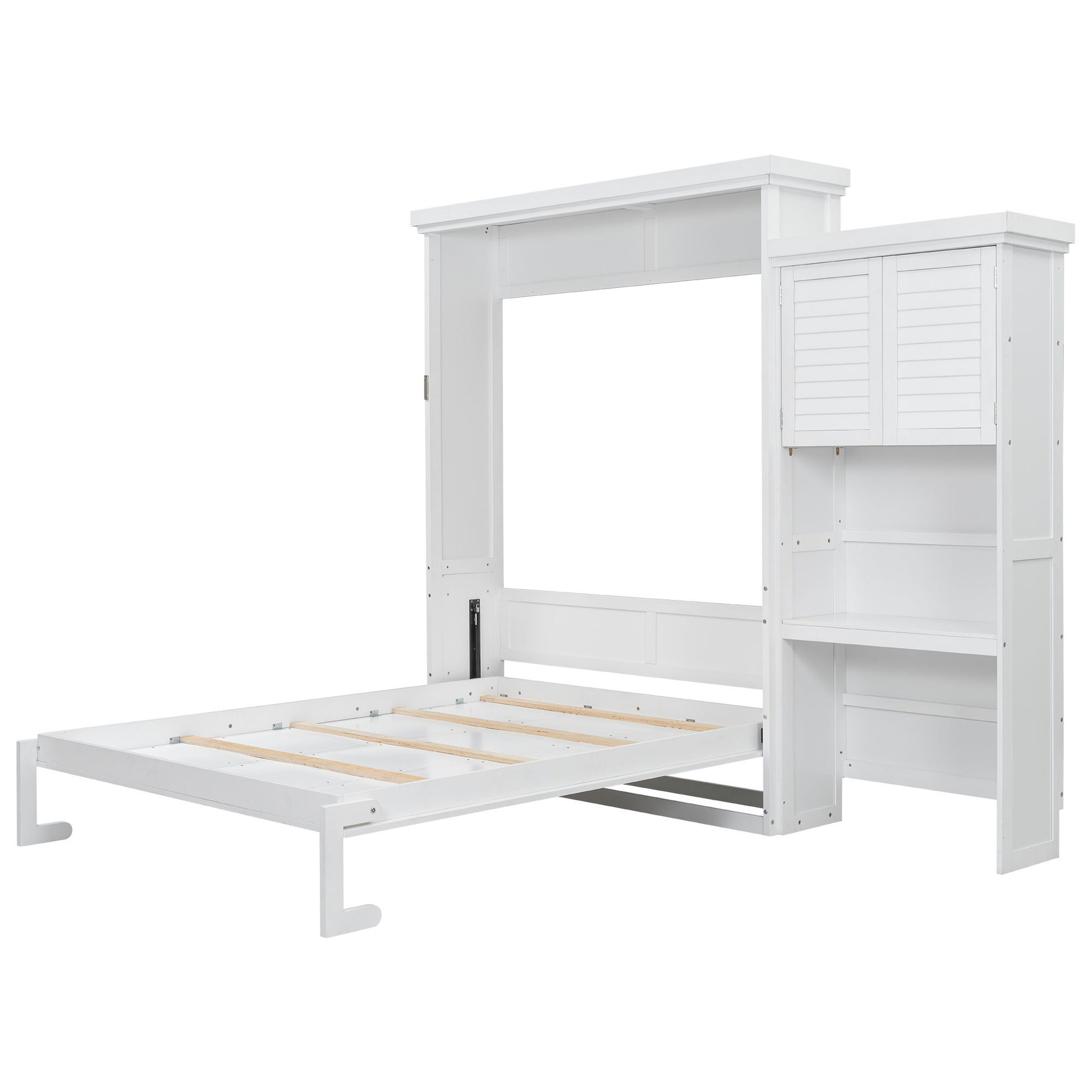 Queen Size Murphy Bed With Louvered Design And Multiple Storage Shelves - White - The Sleep Loft - Online Mattress Showroom NYC
