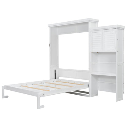 Queen Size Murphy Bed With Louvered Design And Multiple Storage Shelves - White - The Sleep Loft - Online Mattress Showroom NYC