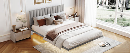 Upholstered Bed With Sensor Light And Headboard, Floating Velvet Platform Bed - The Sleep Loft - Online Mattress Showroom NYC