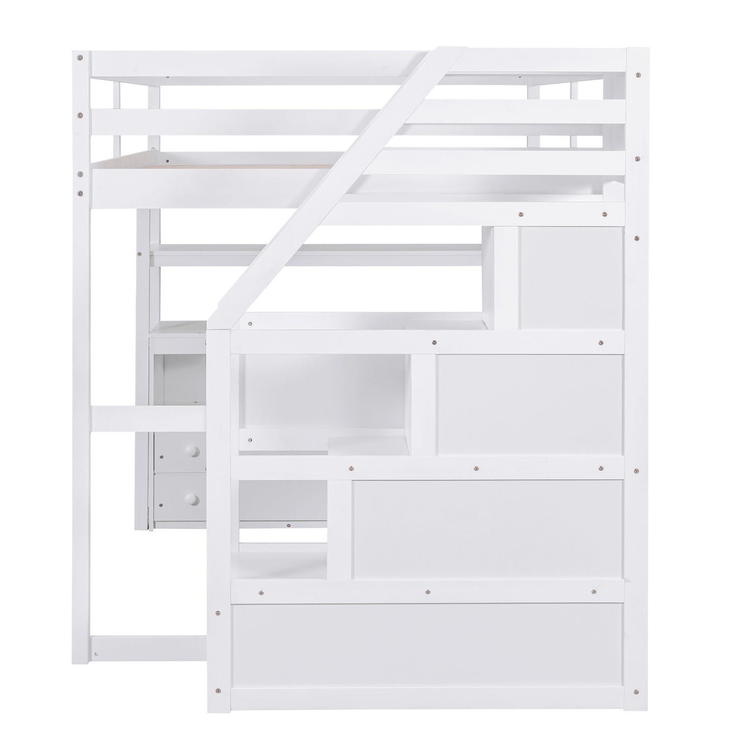 Loft Bed With Desk, Shelves, 2 Drawers, Storage Staircase - The Sleep Loft - Online Mattress Showroom NYC