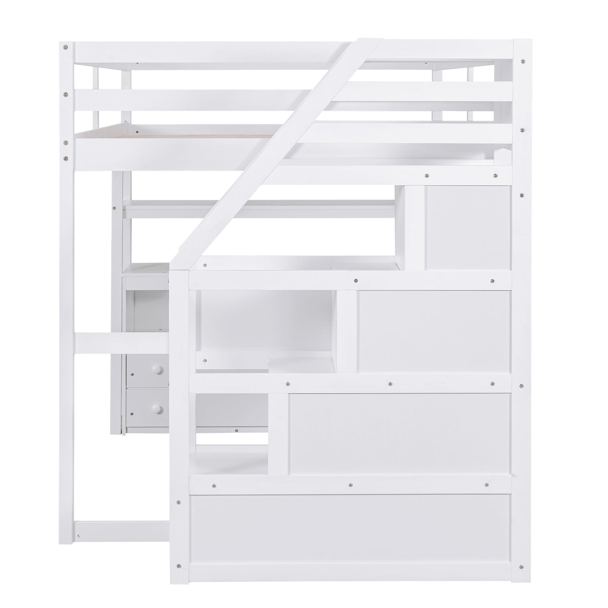 Loft Bed With Desk, Shelves, 2 Drawers, Storage Staircase - The Sleep Loft - Online Mattress Showroom NYC