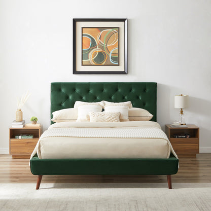 Dillon - Mid-Century Modern Velvet Platform Bed - The Sleep Loft - Online Mattress Showroom NYC