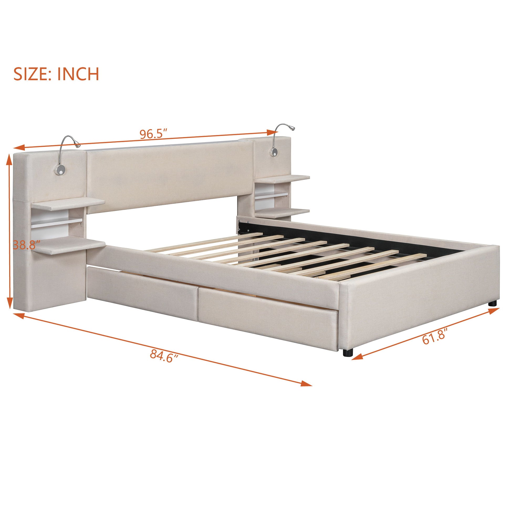Upholstered Platform Bed With Reading Lights, Drawers, Trundle And Shelves - The Sleep Loft - Online Mattress Showroom NYC