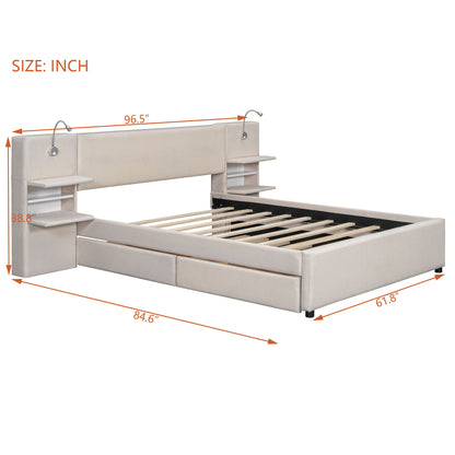 Upholstered Platform Bed With Reading Lights, Drawers, Trundle And Shelves - The Sleep Loft - Online Mattress Showroom NYC