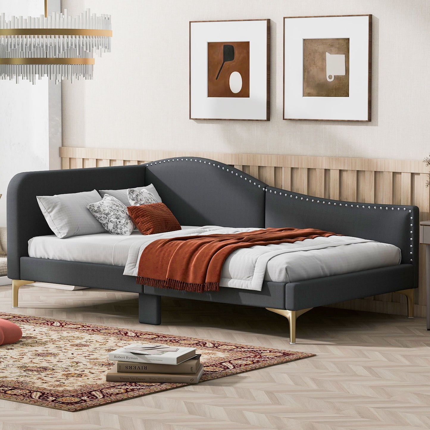 Upholstered Daybed With Headboard And Armrest, Support Legs - The Sleep Loft - Online Mattress Showroom NYC