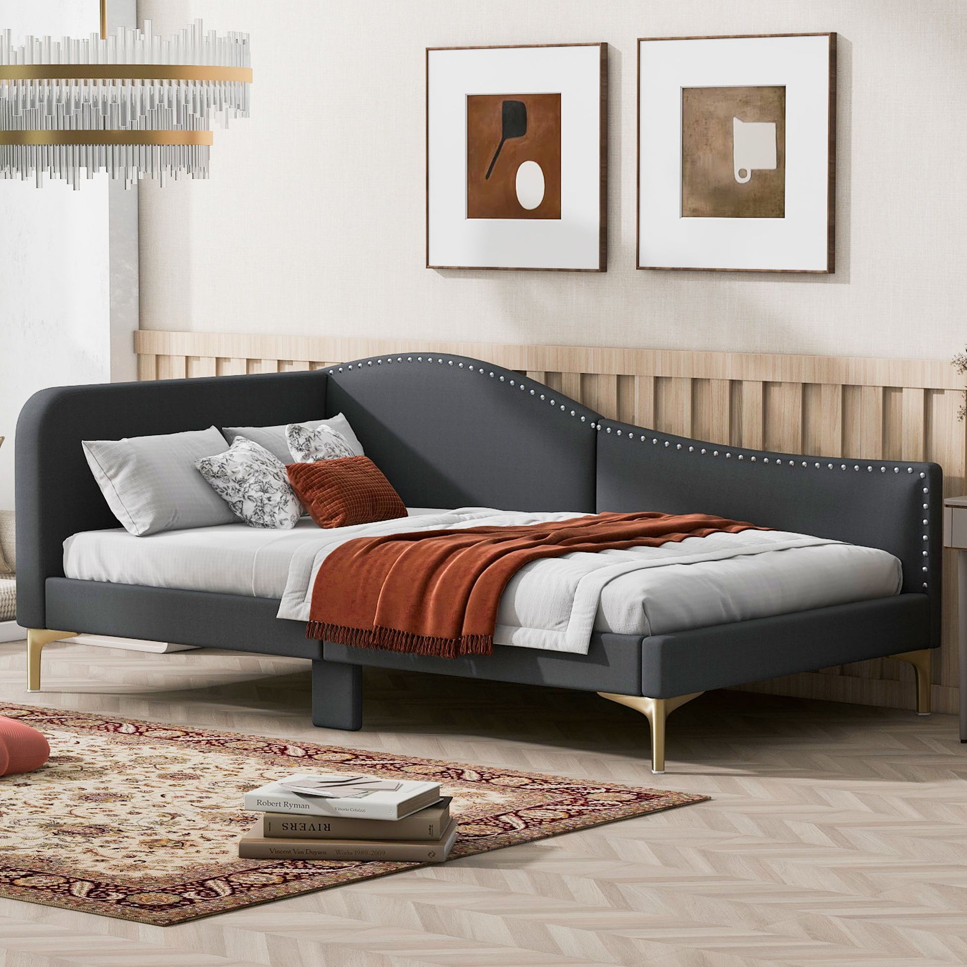 Upholstered Daybed With Headboard And Armrest, Support Legs - The Sleep Loft - Online Mattress Showroom NYC