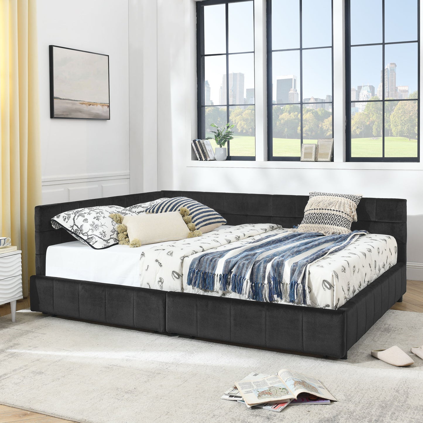 Mid-Century Storage Upholstered Tufted Bed Frame With Backrest And Armrests - The Sleep Loft - Online Mattress Showroom NYC