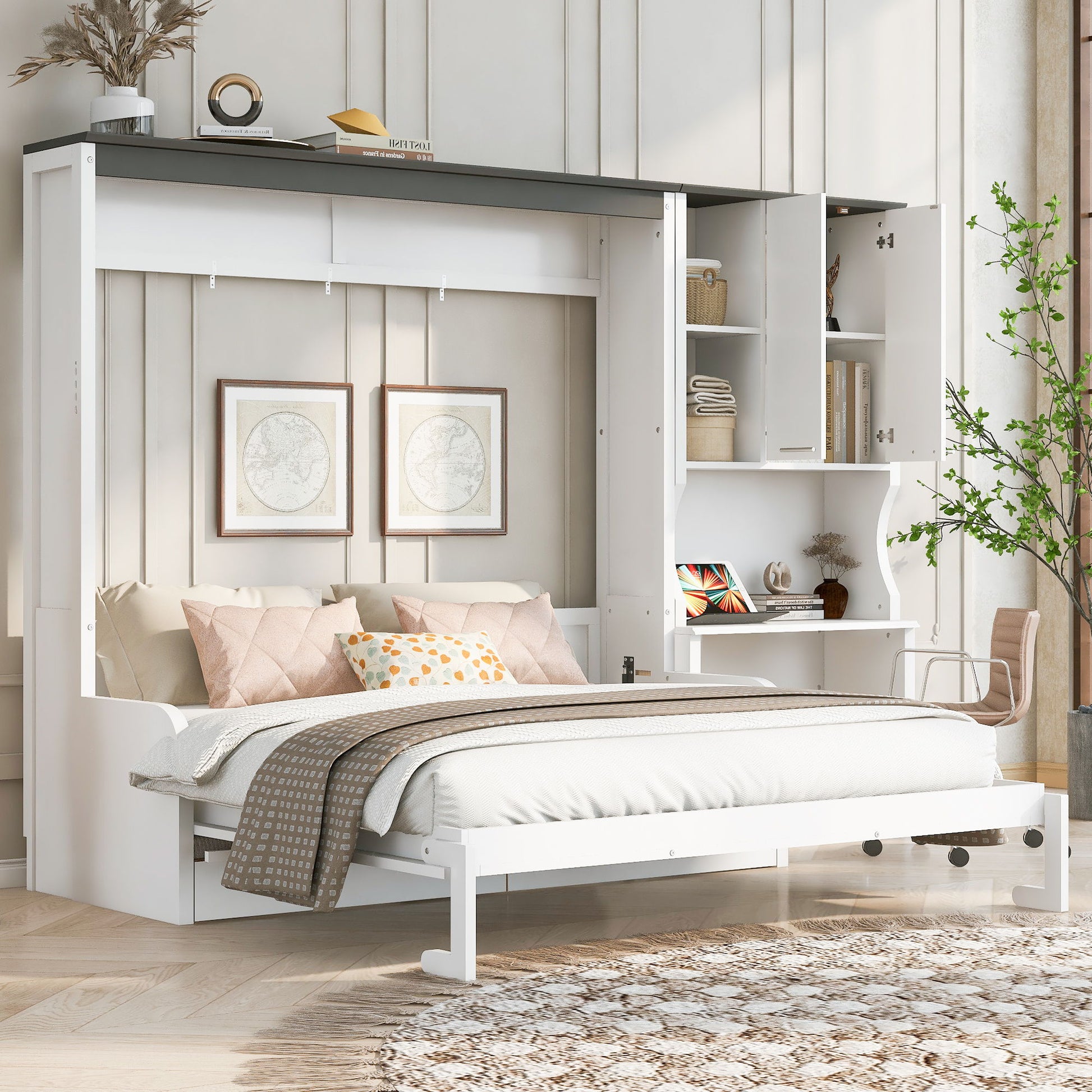 Multi Functional Murphy Bed With Sofa, Desk, And Storage Cabinet, Queen Size - White - The Sleep Loft - Online Mattress Showroom NYC