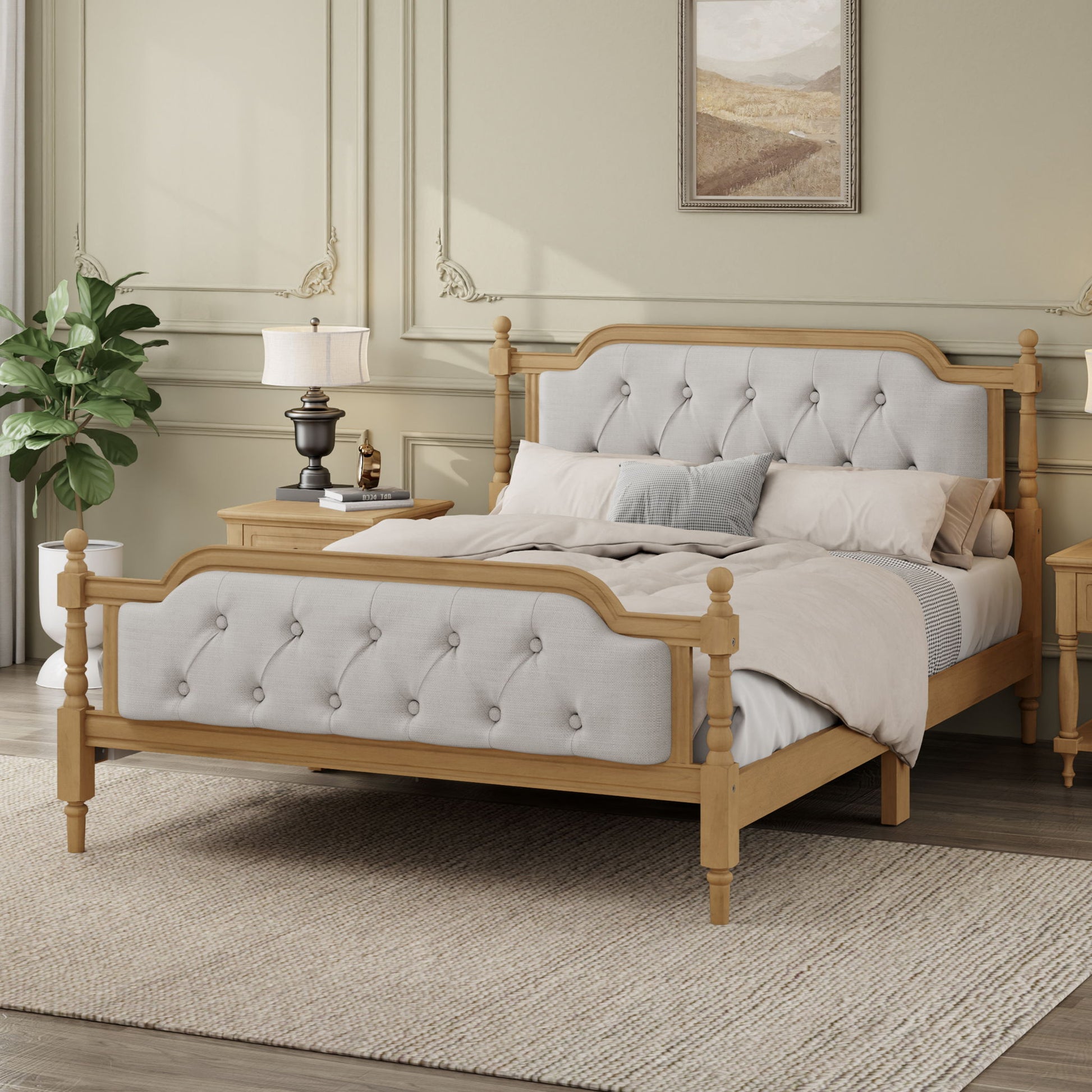 Traditional Style Solid Bed Frame With Upholstered Tufted Headboard, No Box Spring Needed - The Sleep Loft - Online Mattress Showroom NYC