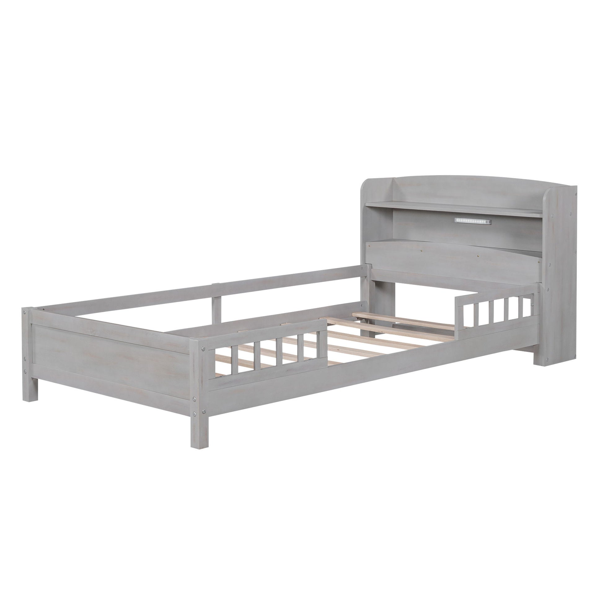 Wood Platform Bed With Built In LED Light, Storage Headboard And Guardrail - The Sleep Loft - Online Mattress Showroom NYC