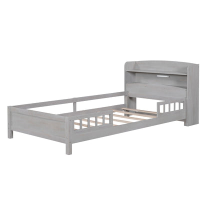Wood Platform Bed With Built In LED Light, Storage Headboard And Guardrail - The Sleep Loft - Online Mattress Showroom NYC