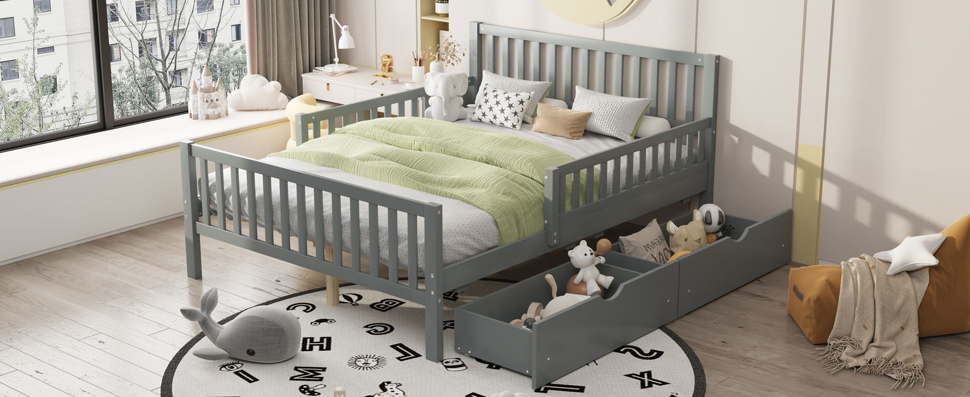 Platform Bed With Guardrails On Both Sides And 2 Storage Drawers - The Sleep Loft - Online Mattress Showroom NYC