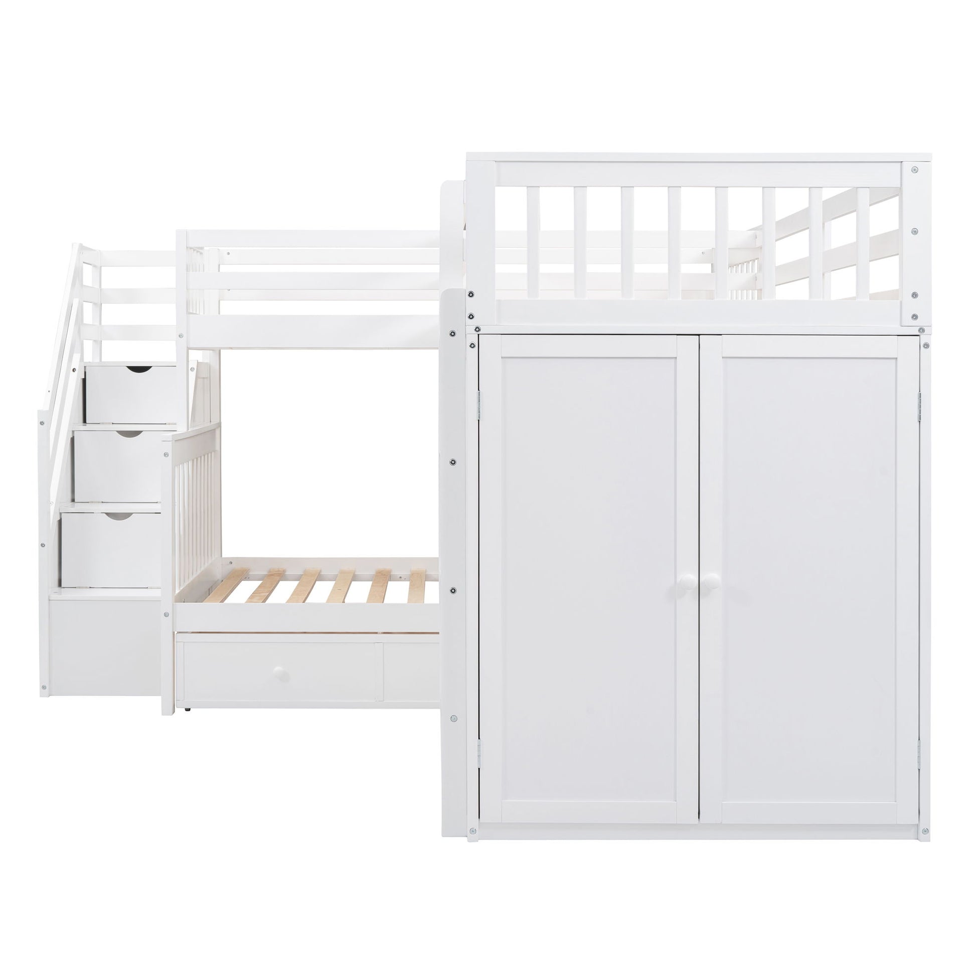 L Shaped Bunk Bed With 3 Drawers, Portable Desk And Wardrobe - The Sleep Loft - Online Mattress Showroom NYC
