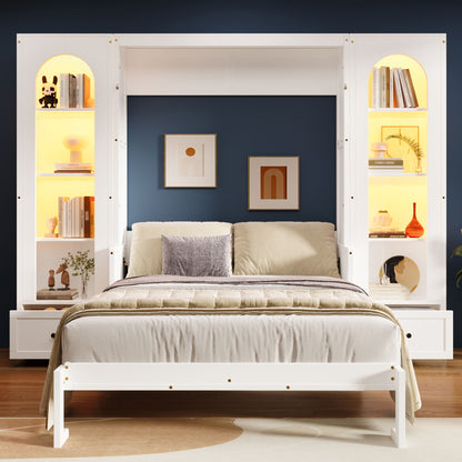 French Style Murphy Platform Bed With Shelf, Side Cabinets, Drawers And LED - The Sleep Loft - Online Mattress Showroom NYC