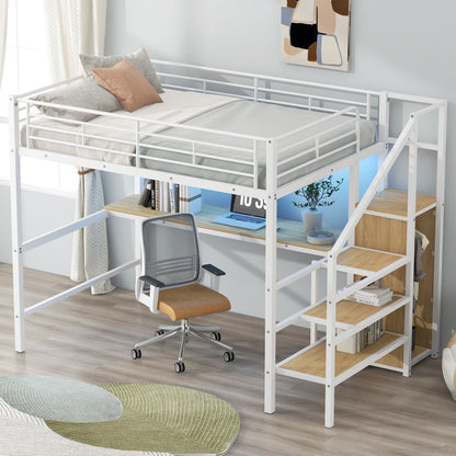 Loft Bed With Desk, Storage Staircase, Small Wardrobe And LED Light - The Sleep Loft - Online Mattress Showroom NYC
