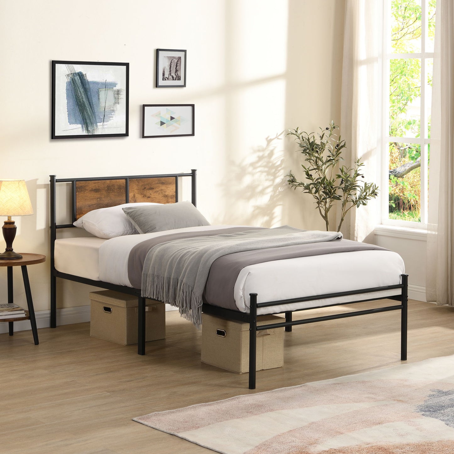 Modern Metal Bedframe With Headboard, Durable Steel Structure - The Sleep Loft - Online Mattress Showroom NYC