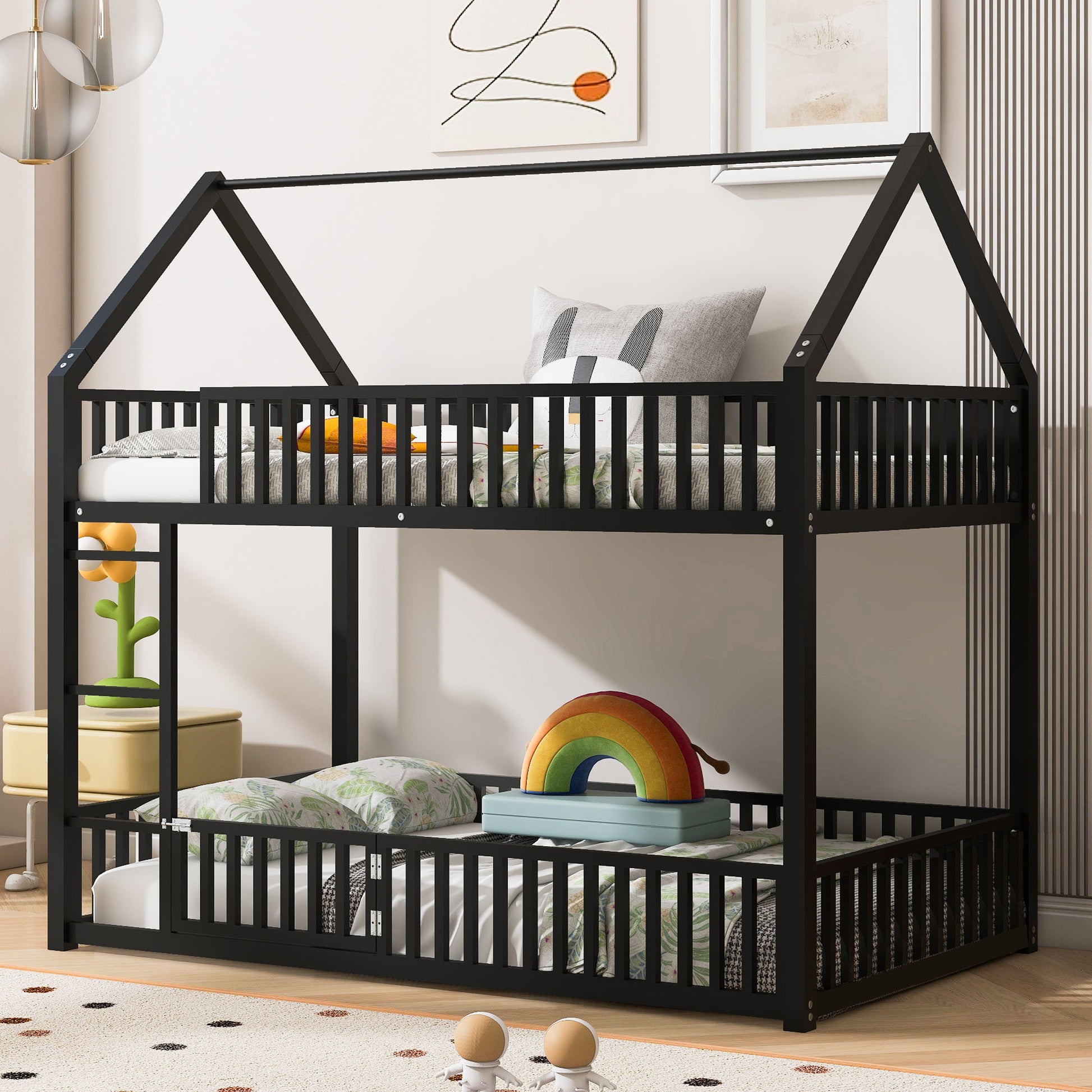 Metal House Bunk Bed With Fence And Door - The Sleep Loft - Online Mattress Showroom NYC