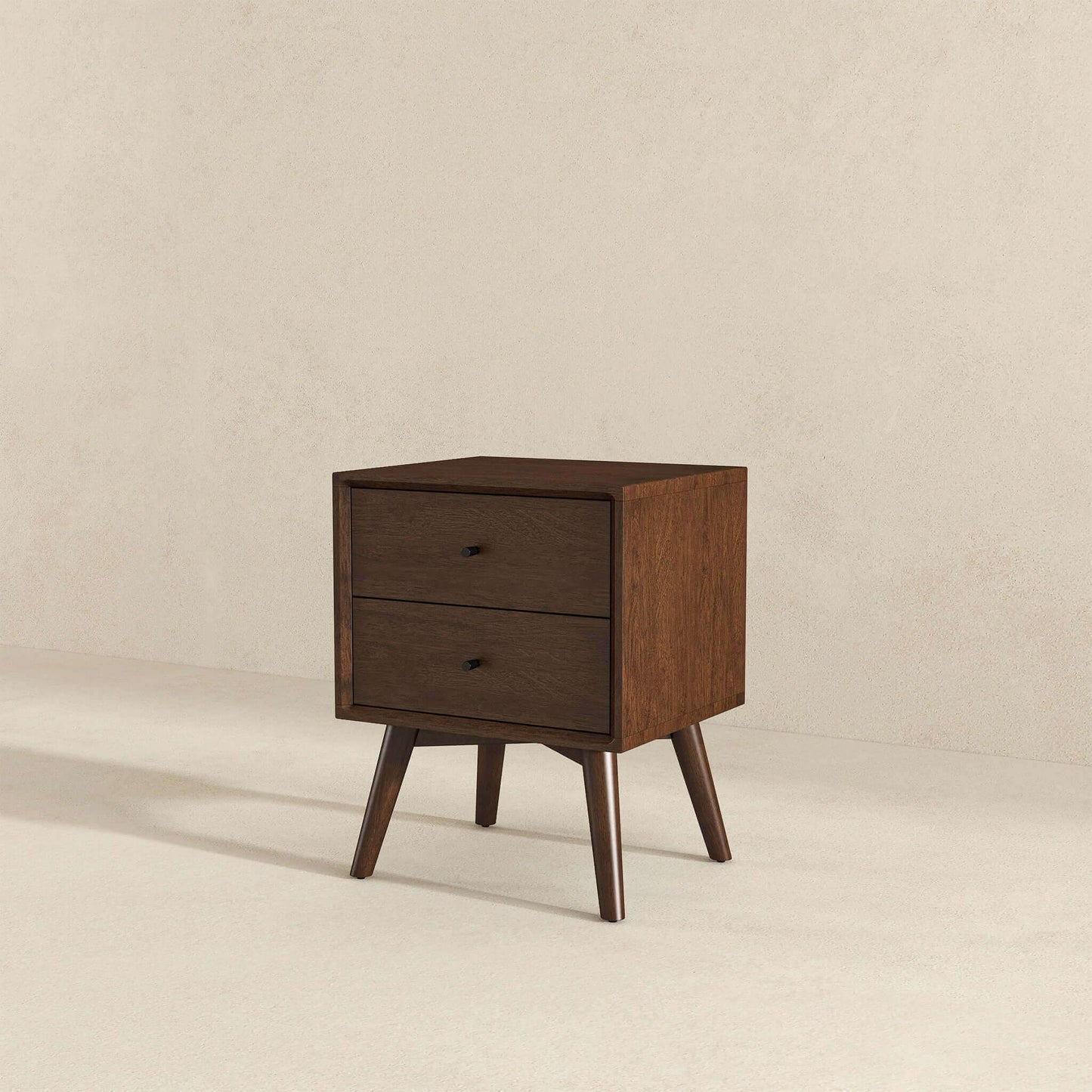 Caroline - Mid-Century Modern Style White Night Stand 2 Drawer - The Sleep Loft - Online Mattress Showroom NYC