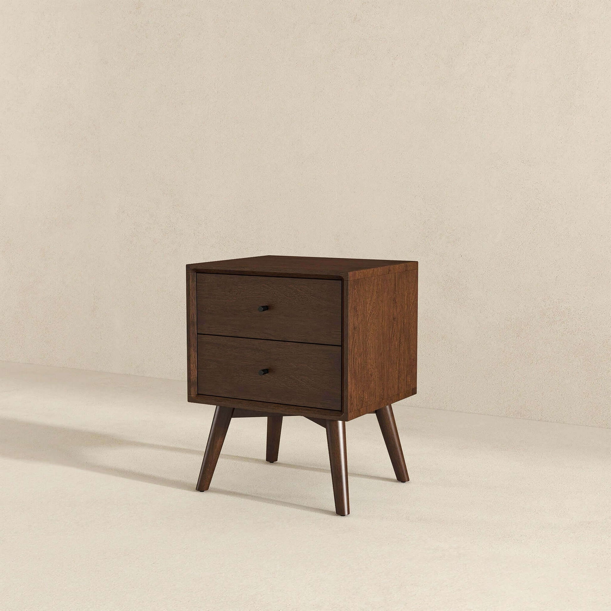 Caroline - Mid-Century Modern Style White Night Stand 2 Drawer - The Sleep Loft - Online Mattress Showroom NYC