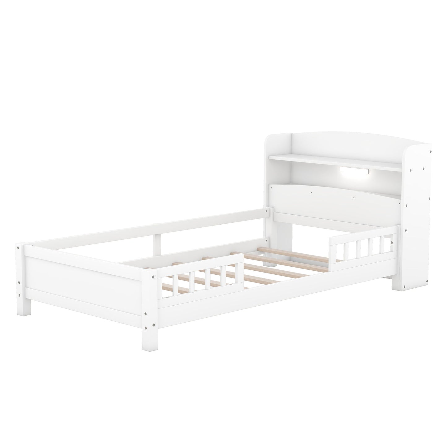 Wood Platform Bed With Built In LED Light, Storage Headboard And Guardrail - The Sleep Loft - Online Mattress Showroom NYC