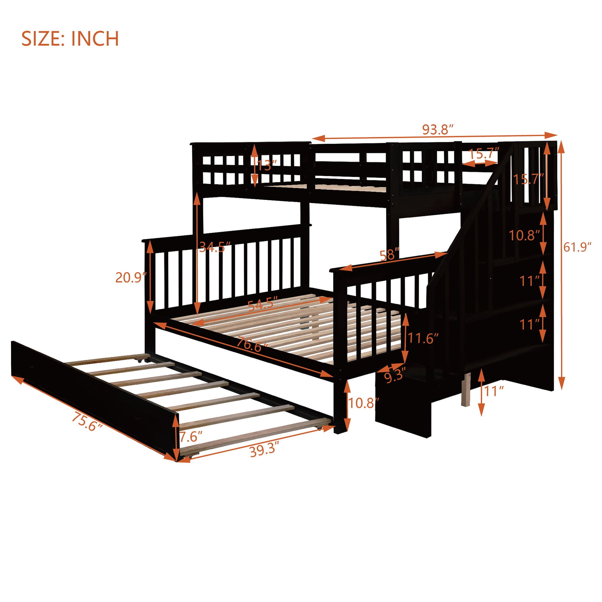Bunk Bed With Twin Size Trundle, Storage And Guard Rail For Bedroom - The Sleep Loft - Online Mattress Showroom NYC