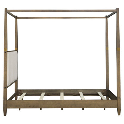 Queen Canopy Bed Frame With Upholstered Headboard - Brown - The Sleep Loft - Online Mattress Showroom NYC