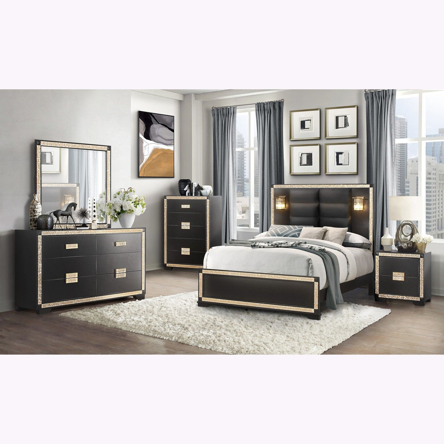 Lively - Nightstand With Glitter Detail And Thick Bar Handle Hardware - Black - The Sleep Loft - Online Mattress Showroom NYC