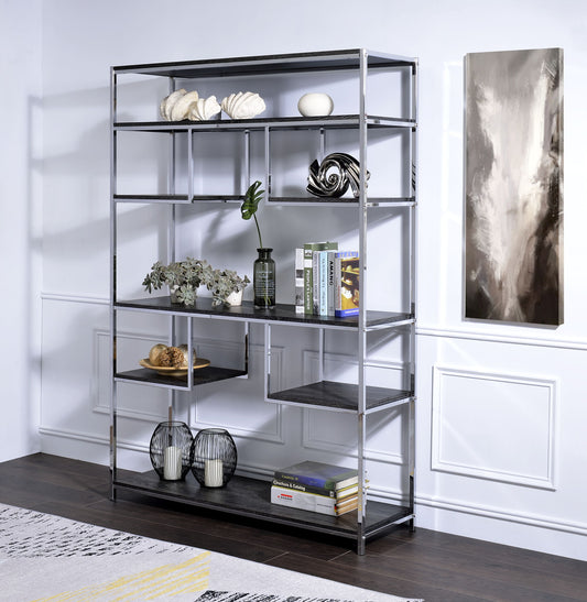 Vonara - Bookshelf - Chrome / Gray / Oak - The Sleep Loft - Online Mattress Showroom NYC