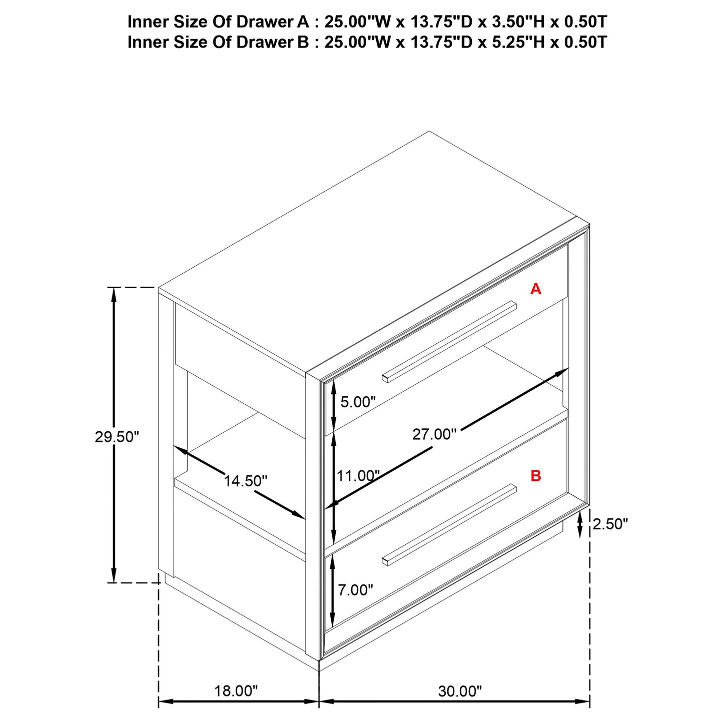 Prescott - 2 Drawers Nightstand With Open Shelf - Taupe - The Sleep Loft - Online Mattress Showroom NYC