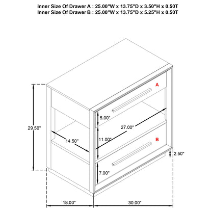 Prescott - 2 Drawers Nightstand With Open Shelf - Taupe - The Sleep Loft - Online Mattress Showroom NYC